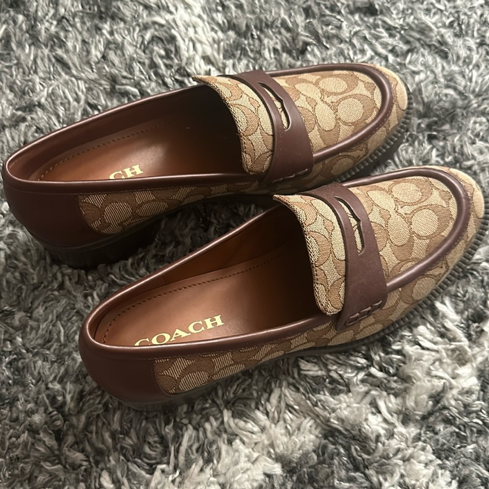 Brown coach loafers with heel size 11
